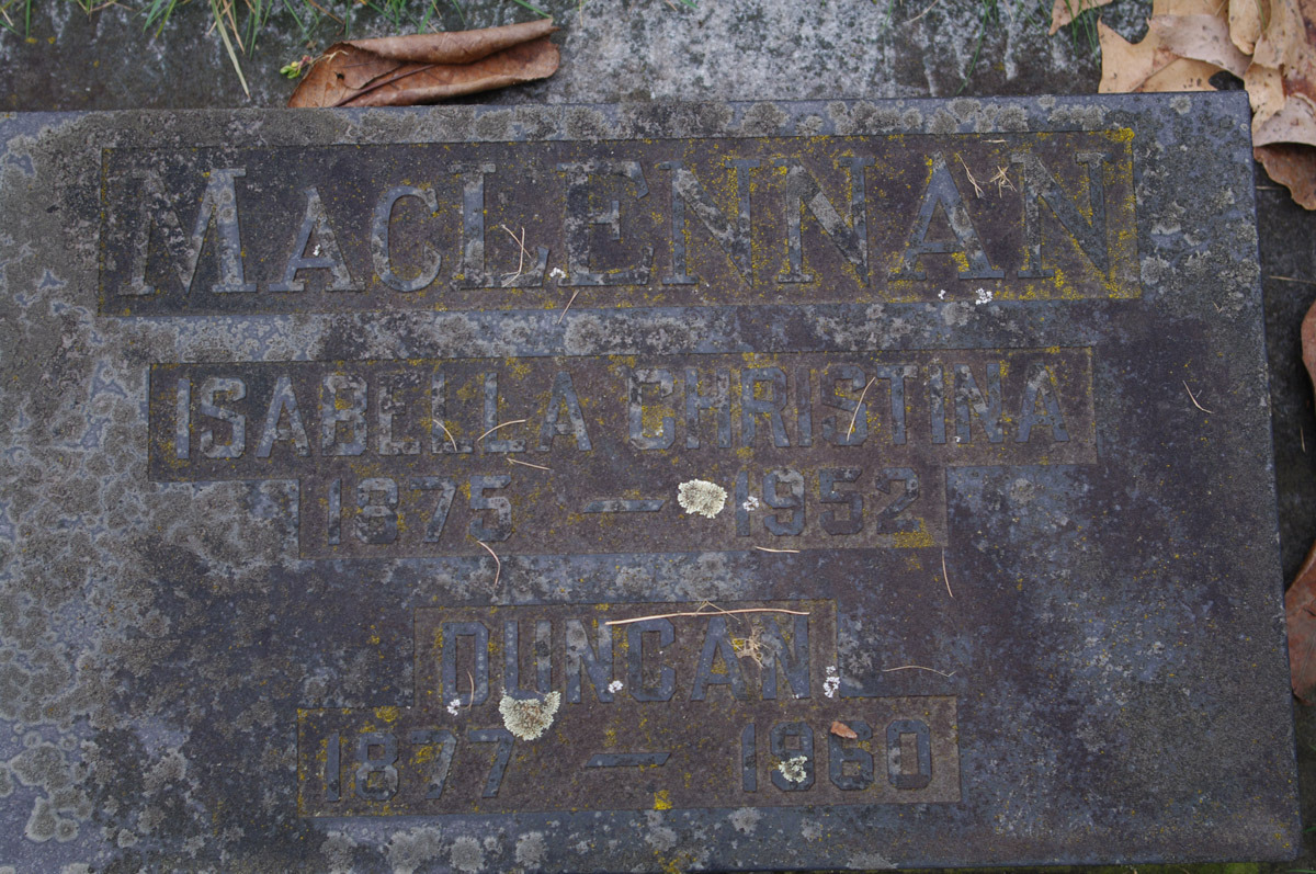 Photo of headstones/headstone Duncan MacLennan & wife Isabella Christina nee MacKenzie